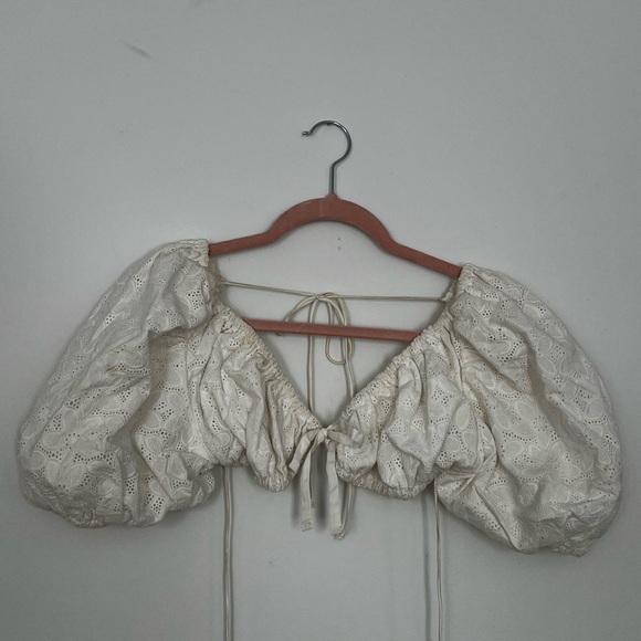 For Love & Lemons Myla White Puff Sleeve Top Size M - Picture 3 of 7